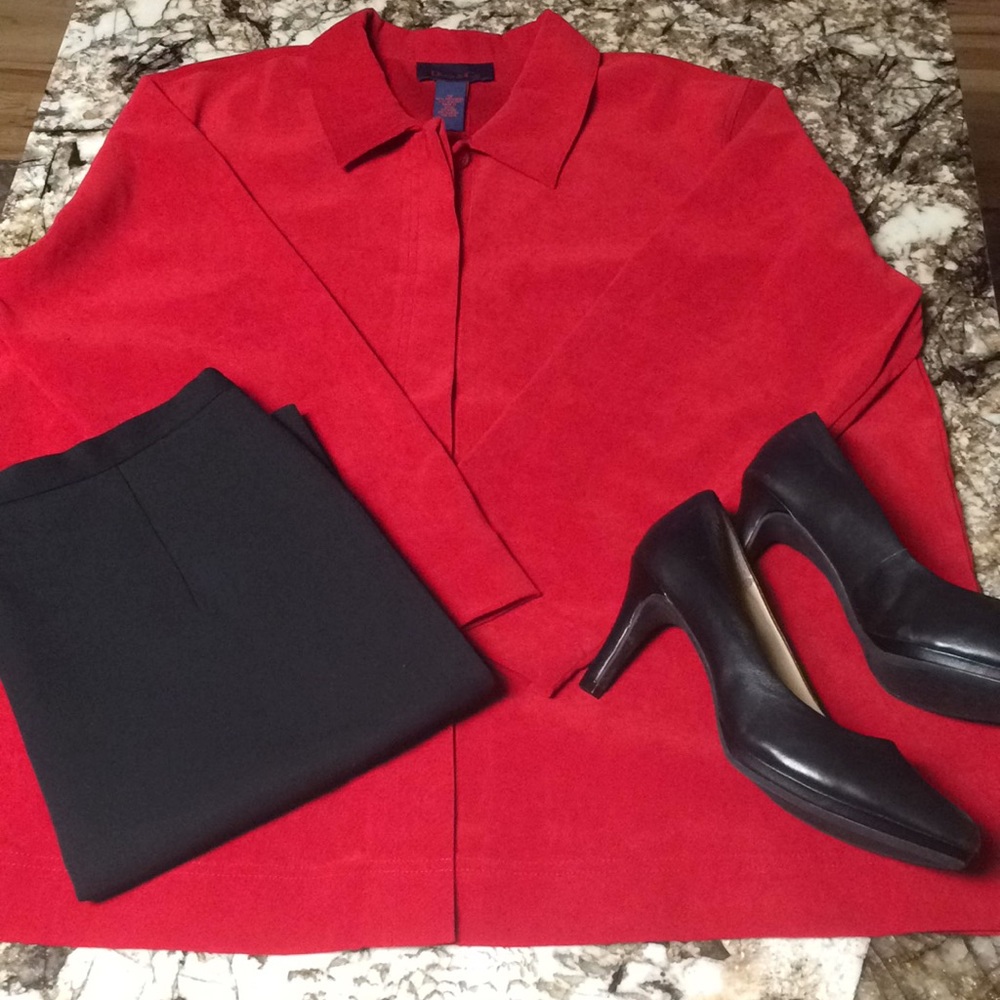 Denim & Co. red button up shirt